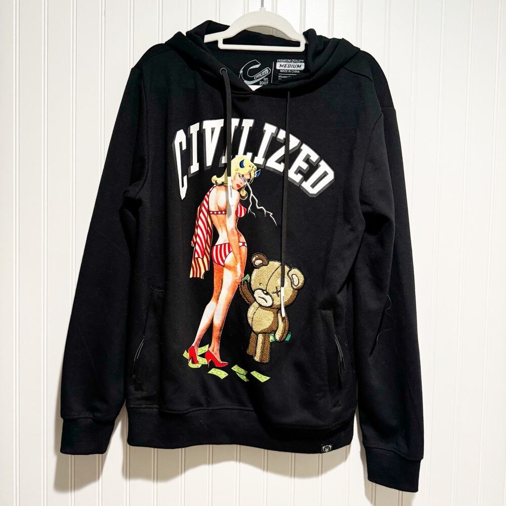 Civilized Pin Up Sugar Daddy Teddy Bear Sweatshirt Size Medium
